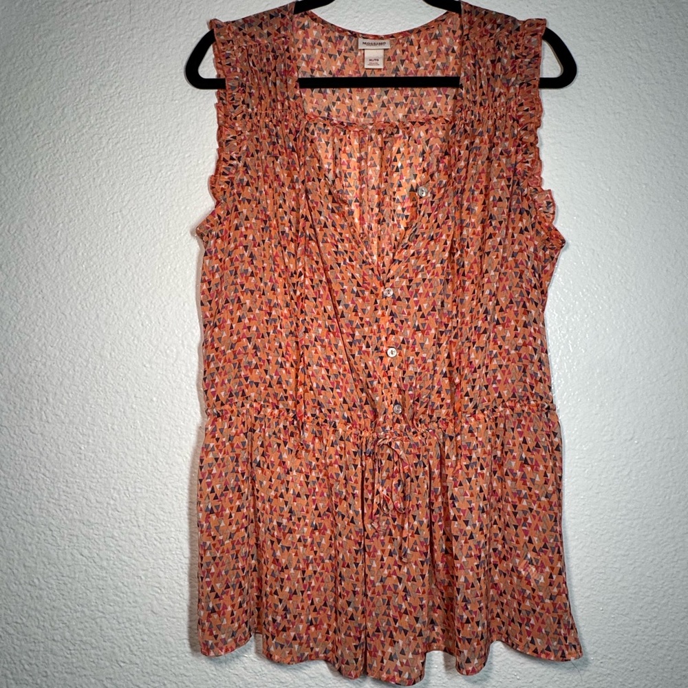 Peach Multi-Print Sleeveless Button Front Top